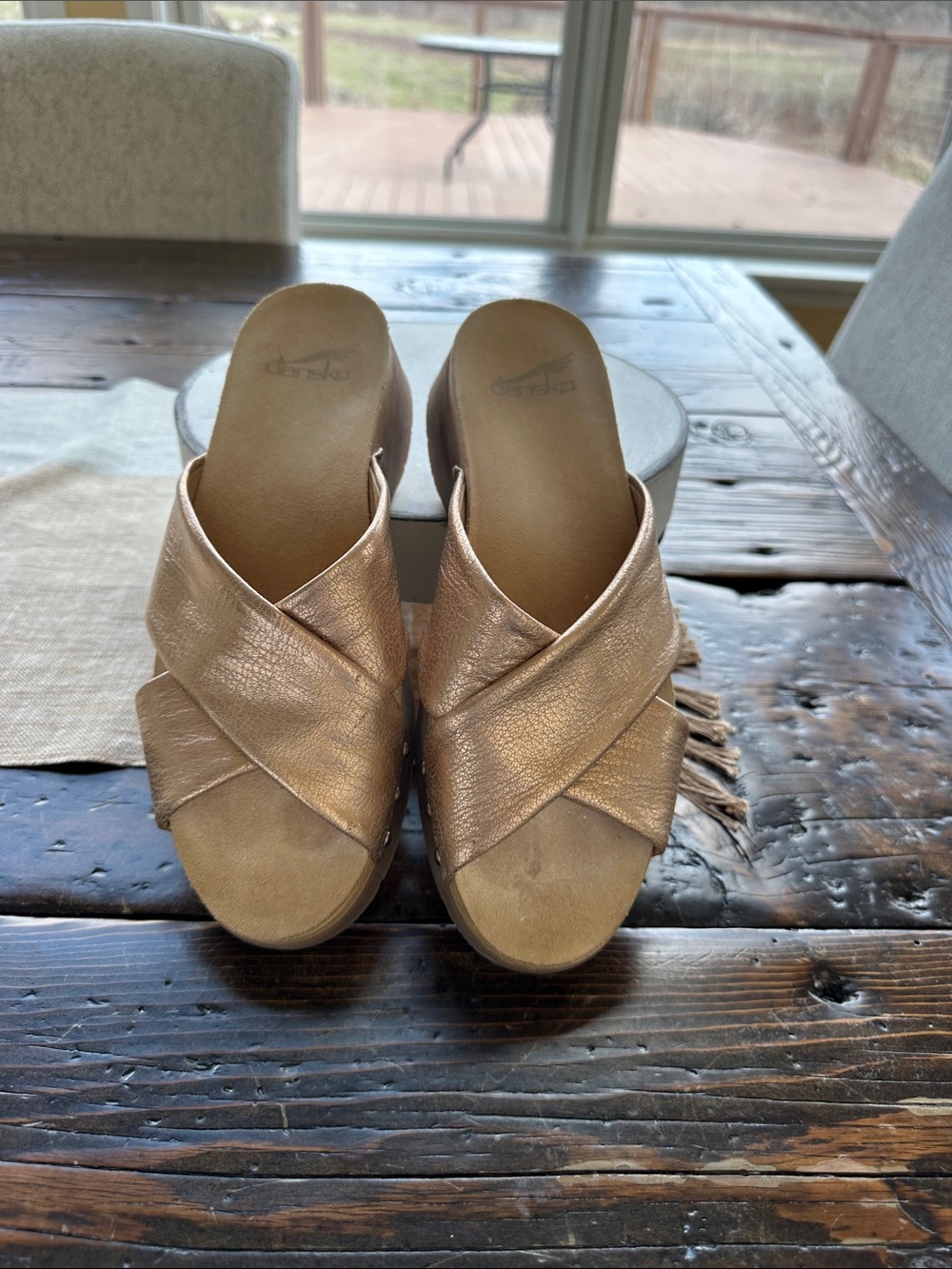 Dansko Metallic Gold Cross-Band Mules